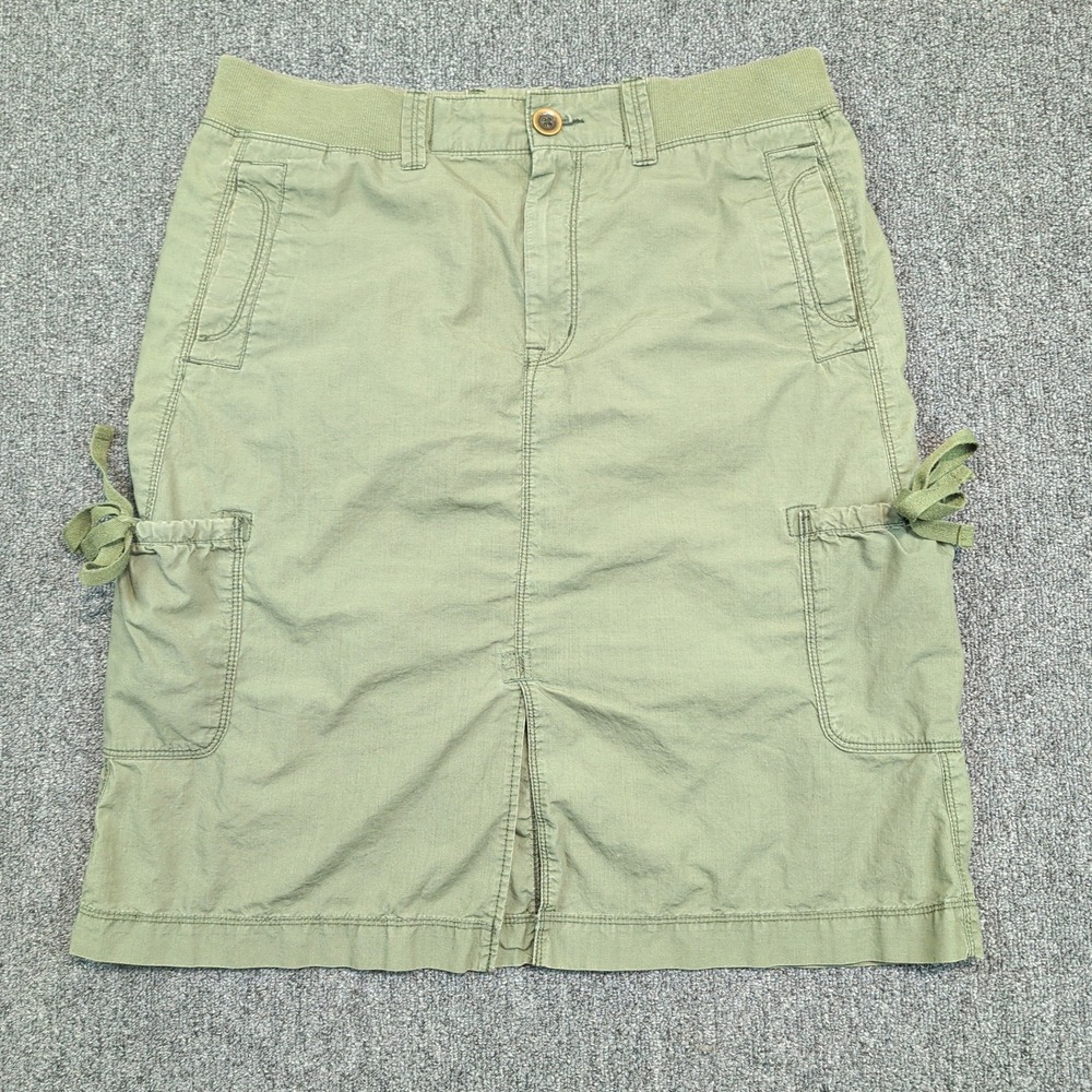 Eddie Bauer‎ Gorpcore Cargo Skirt 8 Green Cotton Utility Hiking Midi Pocket Slit